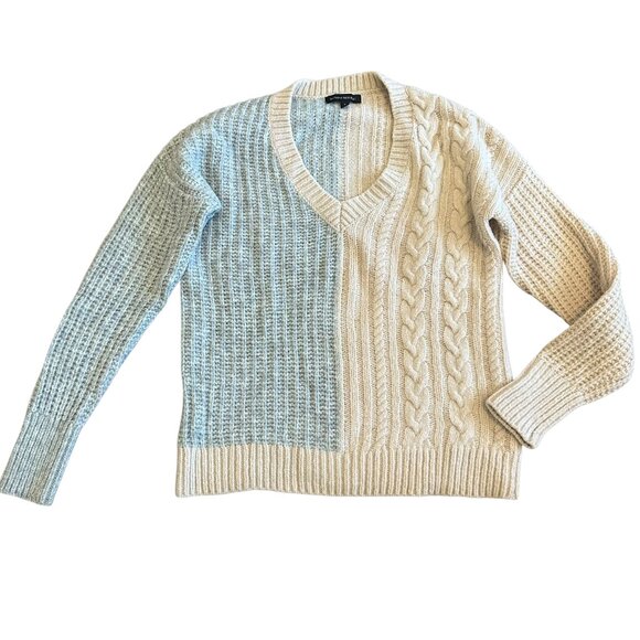Banana Republic Colorblock Thick Weave Sweater Pullover V-Neck Stretch Small - Picture 1 of 12